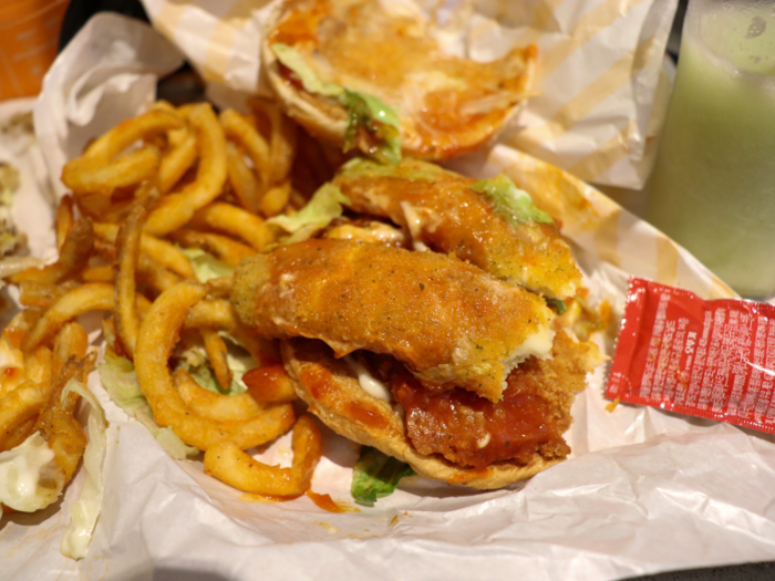 Originally, I thought the mozzarella sticks were a stroke of genius. However, they quickly devolved from stretchy bands of goodness into sad, soggy, tasteless blocks covered in moist breading.