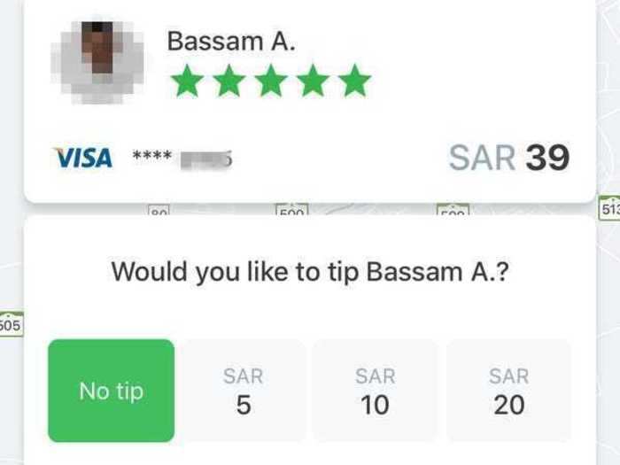 Just like Uber, the app allowed me to tip Bassam if I wanted.