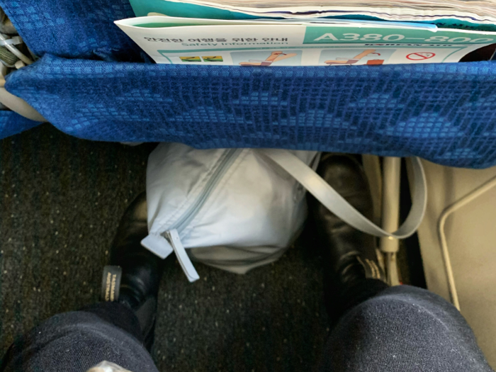 There was plenty of leg room. According to Korean Air, the jet has 33 to 34 inches between seats in economy.