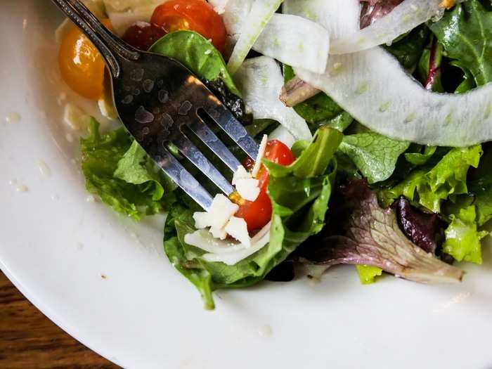 Cherry tomatoes, fresh fennel, and shaved asiago over mesclun made this salad feel much fancier than expected.