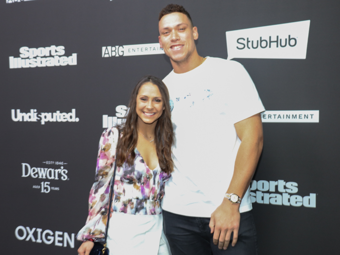 New York Yankees player Aaron Judge and his girlfriend, Samantha Bracksieck, kindly waited for a full minute at the end of the red carpet for me to figure out an unexpected camera glitch so I could take their picture.