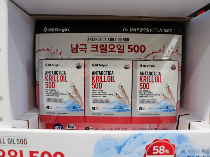 However, a closer look revealed a few new best-sellers. Krill oil, for example, is a massive product at the South Korean Costco, with shoppers pulling packages off the shelf in bulk.