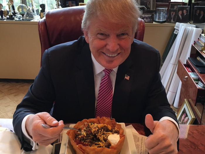 Donald Trump caused outrage in 2016 when he tweeted a photo of himself with a taco bowl.