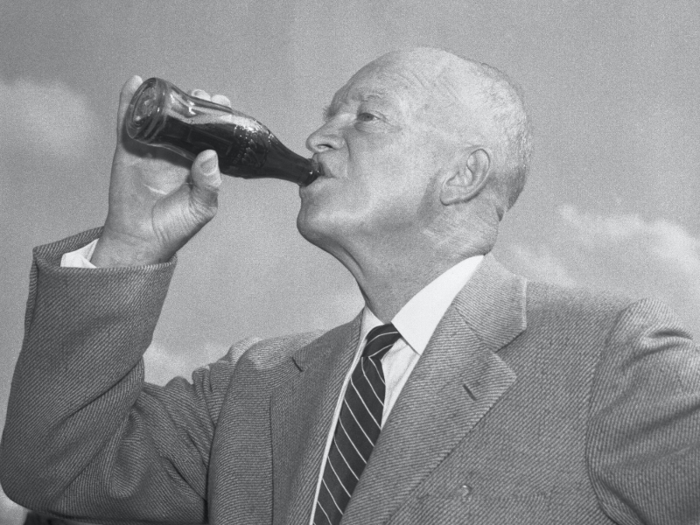 In 1956, President Eisenhower iconically portrayed himself as a "regular American" when he kicked off his campaign with an advertisement drinking a bottle of Coca-Cola.