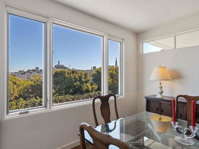 The dining room has views of Coit Tower and downtown San Francisco.