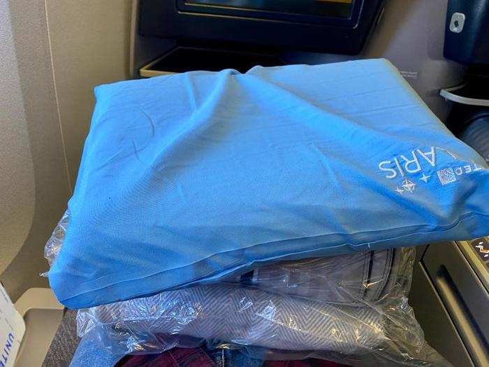 Even though it was the older plane, we still got all of the Polaris bedding, including the cooling gel pillow (of which I