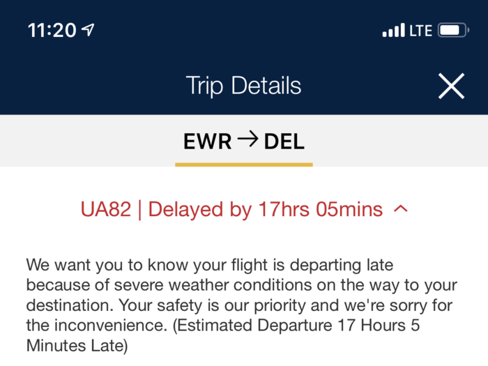 A few minutes later, we learned that our evening flight would be delayed until the following afternoon, 17 hours later. Unfortunate, but I was actually really happy with how United handled the delay.