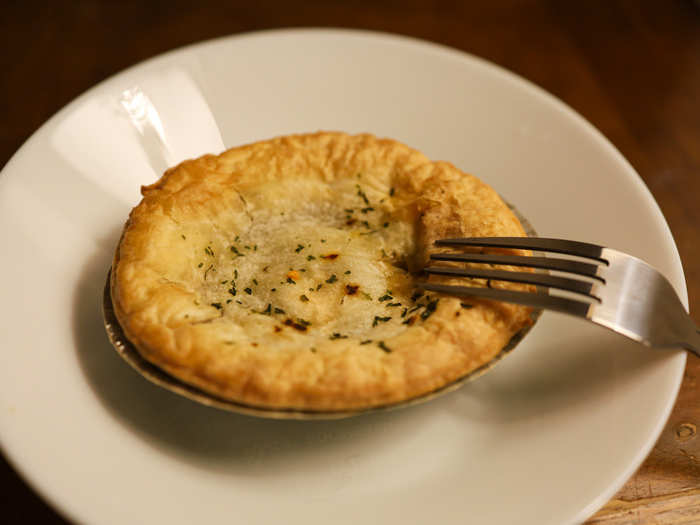 My entrée was a steak and potato pot pie. It only took three and a half minutes to prepare this, but it looked quite fancy.