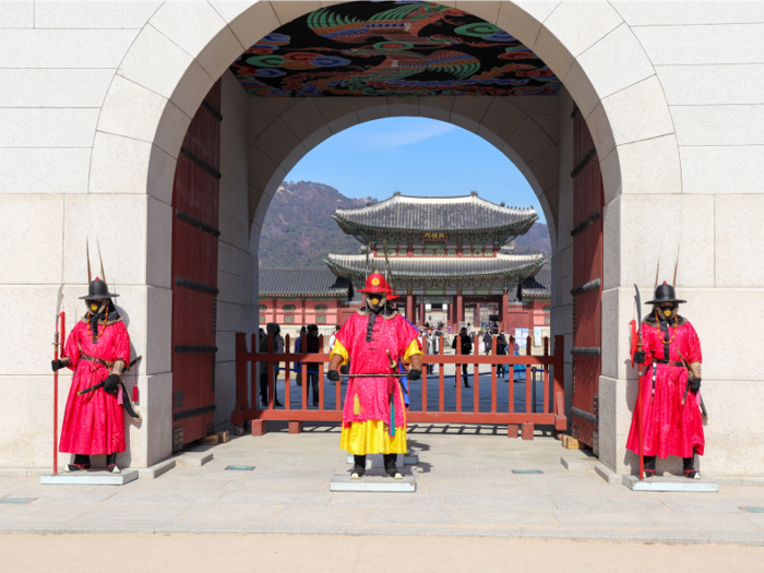 The Royal Guard at Gyeongbokgung Palace all had masks on.