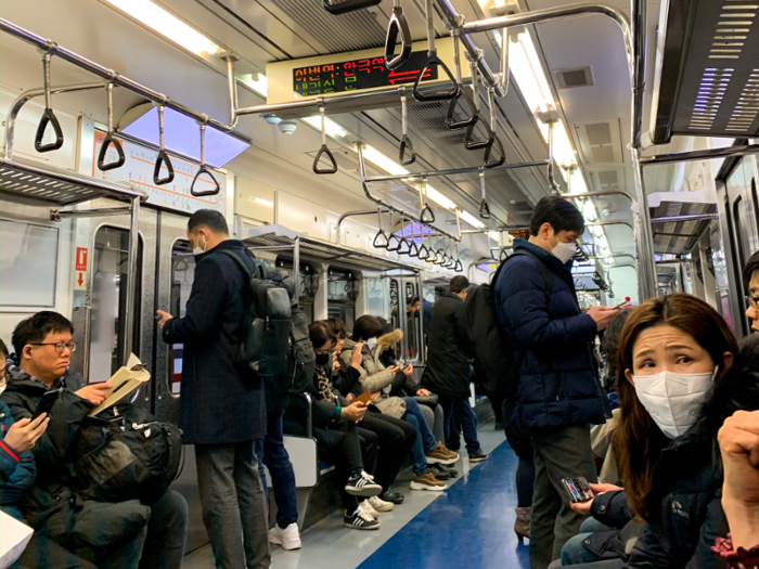 I snagged a seat and realized something incredible. On a cold, 20-degree day in Seoul, I had happened upon a train... with heated seats.