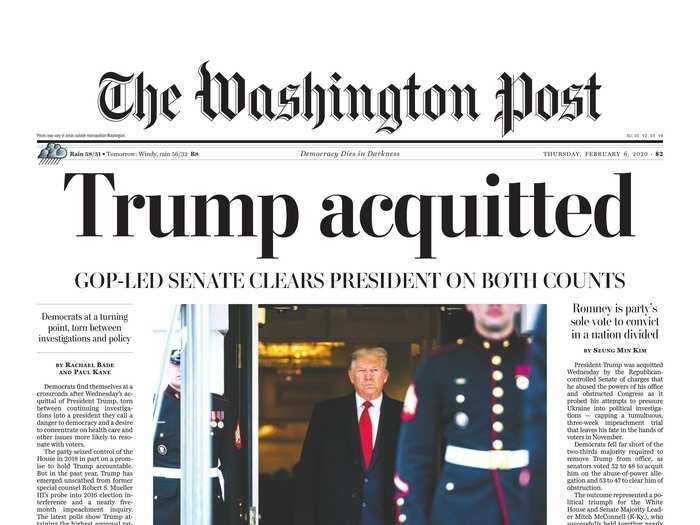 The Washington Post wrote" GOP-LED SENATE CLEARS PRESIDENT ON BOTH COUNTS"