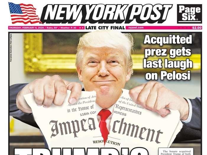 The New York Post referenced the moment Speaker of the House Nancy Pelosi tore up Trump