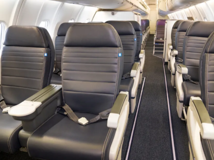 The cabin spans four rows while most comparable regional jet first-class cabins only span two rows.