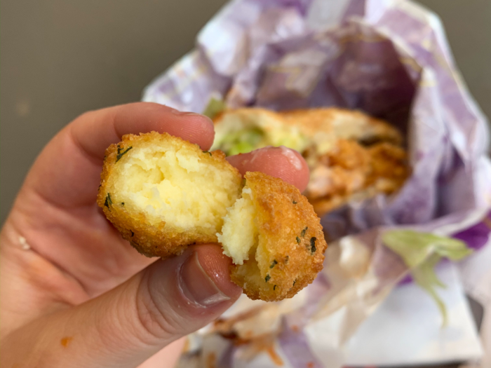 But, who am I to argue with fried cream cheese? The balls added a mellow, sweet flavor to the sandwich, taking it closer to sweet and salty category dominated by dishes like chicken-and-waffles.