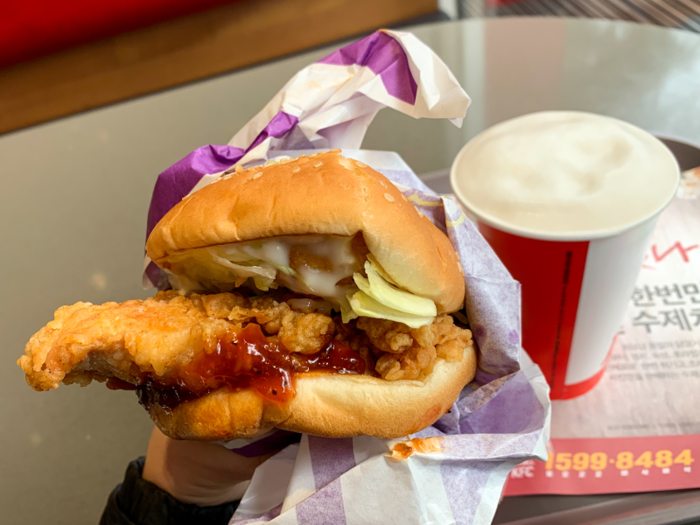 While I was visiting Seoul, KFC was heavily advertising a fried chicken sandwich topped with balls of fried cream cheese.