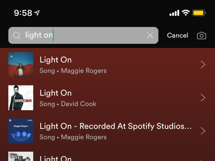 Search on Spotify is simple, and brings up the results I wanted easily...