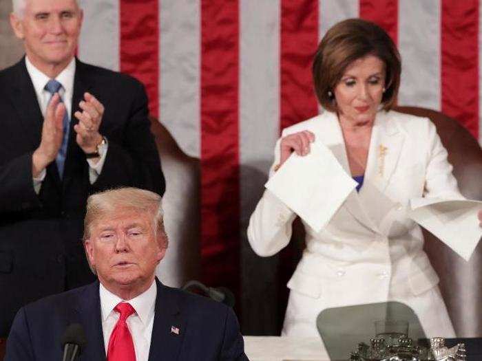 In a remarkable moment of defiance, the speaker began ripping Trump