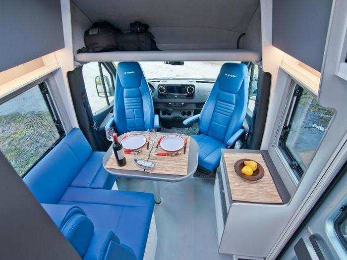 Many interior elements of the van are made of opal glass.