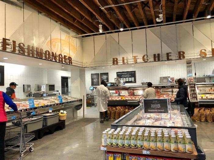 This section is located in a cove-like area of the store that leads into a hallway of refrigerated meat and dairy products.