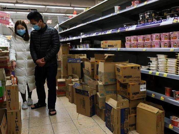 Buyers soon raided supermarkets to snap up essential items, especially toilet paper and instant food.