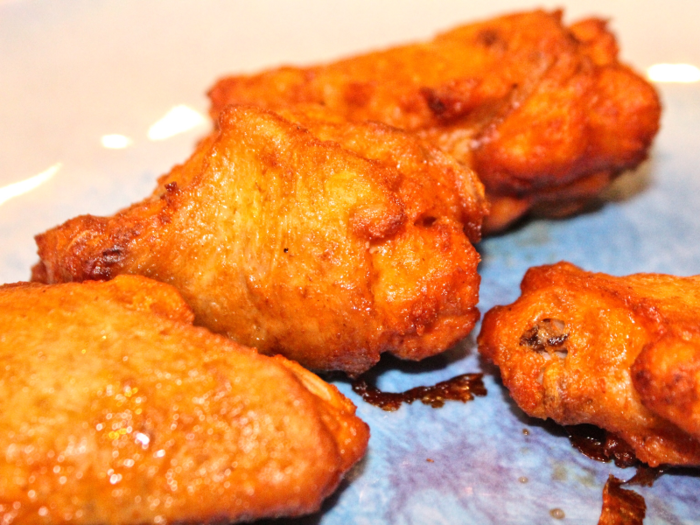 The hot sauce was perfectly baked into each wing and they came out a beautiful orange hue.