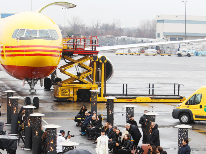 The fashion runway was literally on the airport tarmac at JFK.