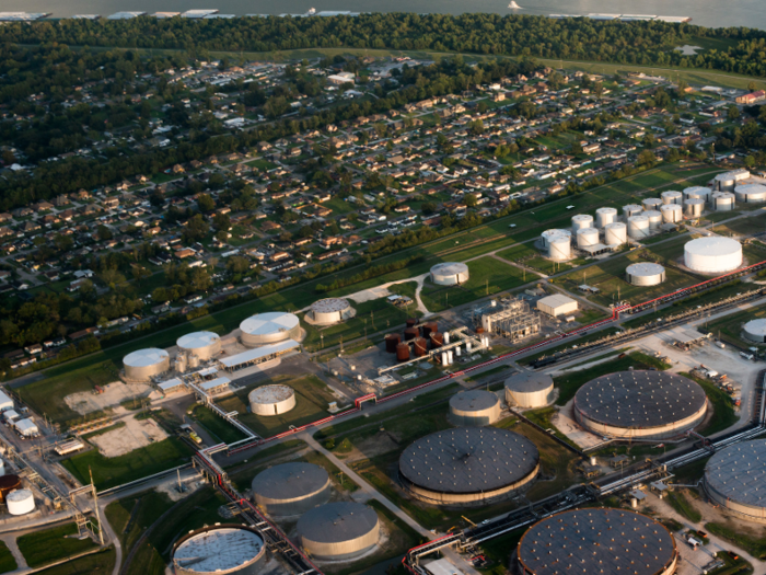 Towns and cities, like St. James, Reserve, Burton Lane, Freetown, St. Gabriel, and Bayou Goula, are surrounded by petrochemical companies.