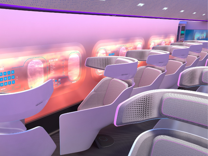 Airbus also showed what the cabin of such an aircraft would potentially look like, offering the idea that a blended wing design would allow for redesigned cabins.