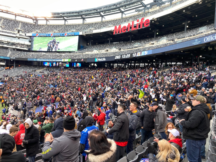 Tickets were only sold for the lower bowl of the stadium, and fans had packed into the sections behind each end zone, where tickets were the cheapest.