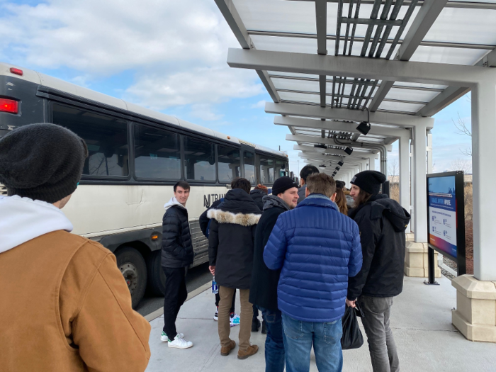 The buses were ready and waiting. Along with a crew of our fellow new Guardians fans, we filed on for the final leg of our journey.