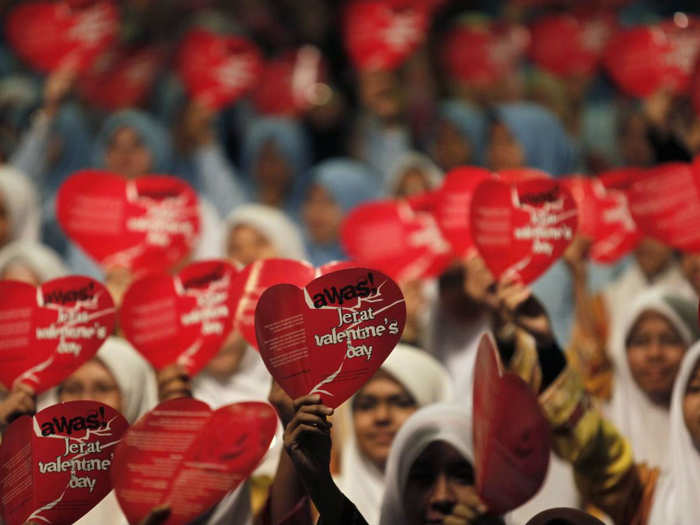 Malaysia banned Valentine’s Day in 2005 and the Islamic morality police arrests couples from hotels.