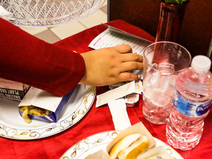 She brought out one of each kind of sauce and a dozen packs of honey mustard.