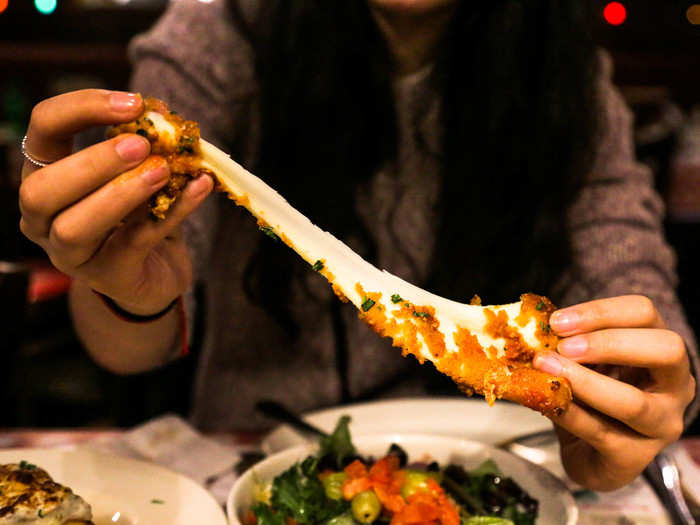 Beneath a buttery layer of delicate breading was the kind of melted cheese that made us go "ooh!"