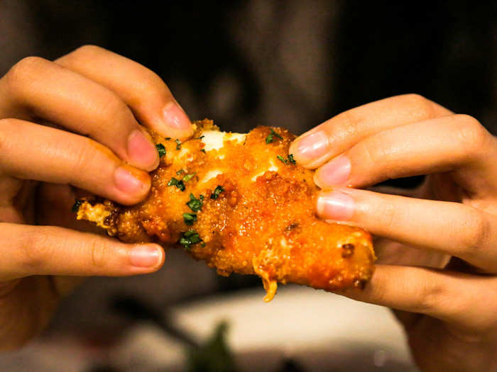 The mozzarella sticks were actually triangles, but their shape did not detract from their taste.