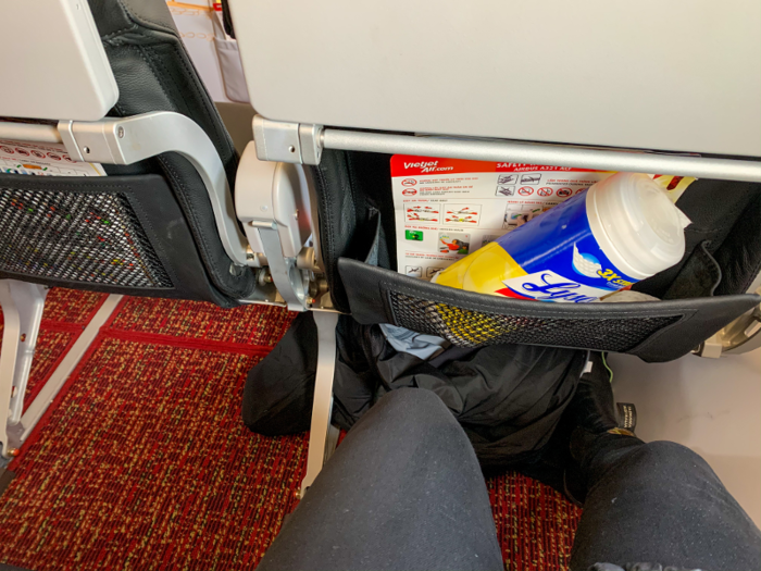 There was plenty of legroom at the front of the plane. As you can see, I brought my own Lysol wipes.