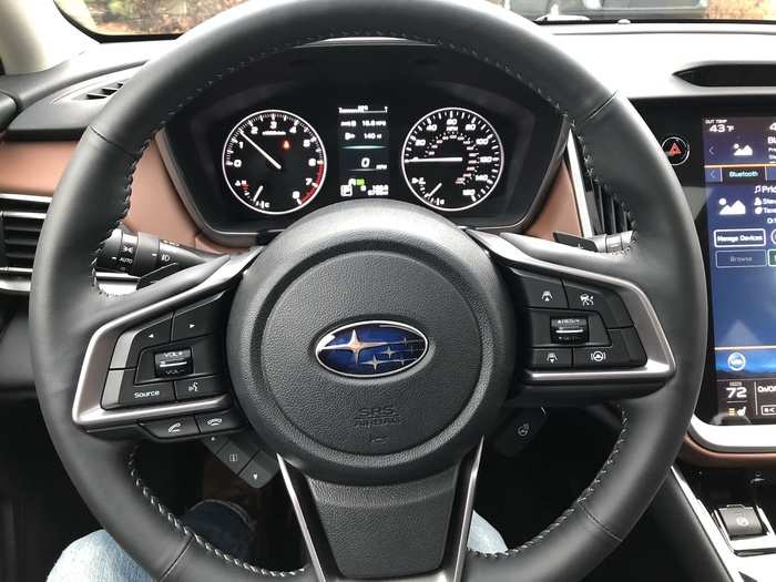 The instrument cluster and multifunction, leather-wrapped steering wheel are nothing new, but ...