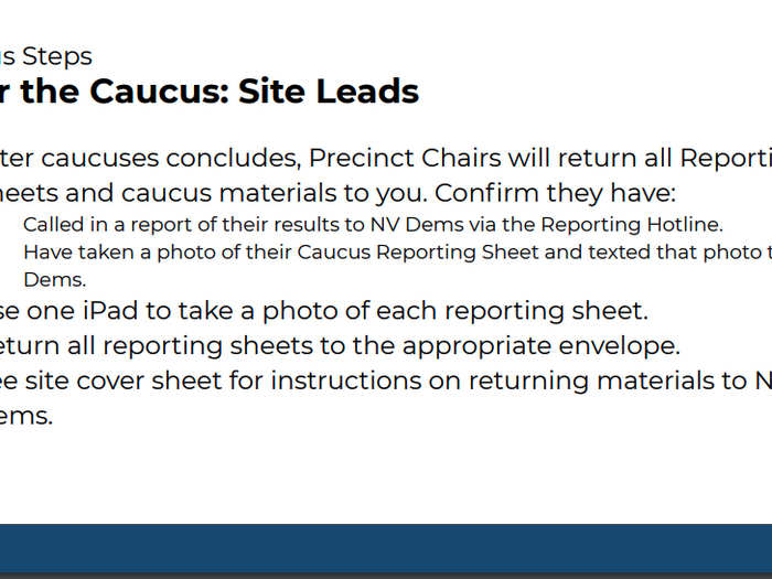 After the caucus is finished and numbers transferred to reporting sheets, someone at each site should take a photo of the sheet using the iPad, then text the photo to the Nevada Democratic Party.