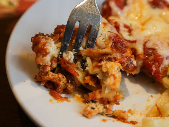 I tried some lasagna first. It tasted pretty average.