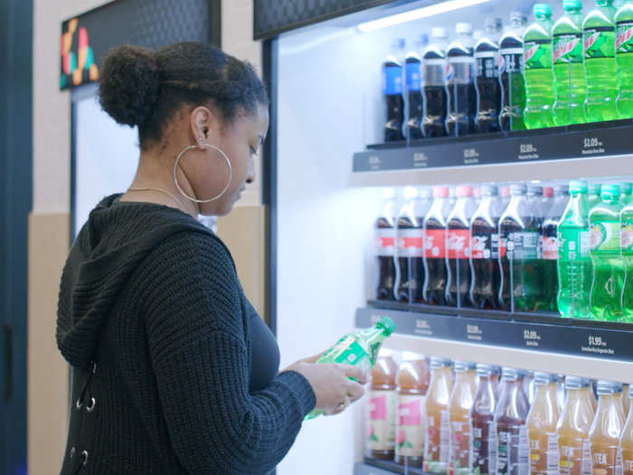 Just like a traditional 7-Eleven, there are loads of beverage options, including a wall of soda and juices ...