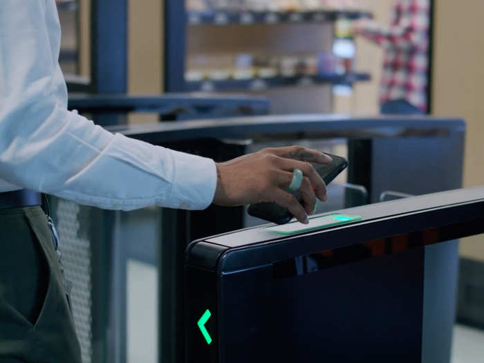 Shoppers enter the store by scanning a QR code on the 7-Eleven mobile app.