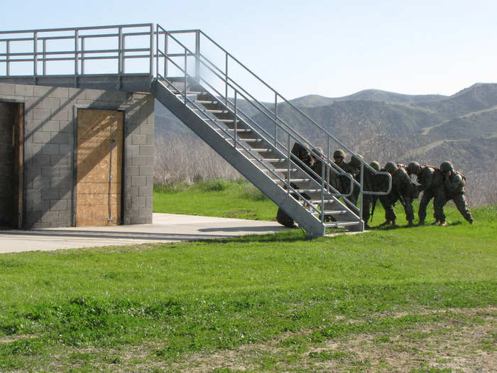 For normal urban breaching operations, there are usually about four to six people, including the combat engineers and the assault force, in a stack (the line of people).