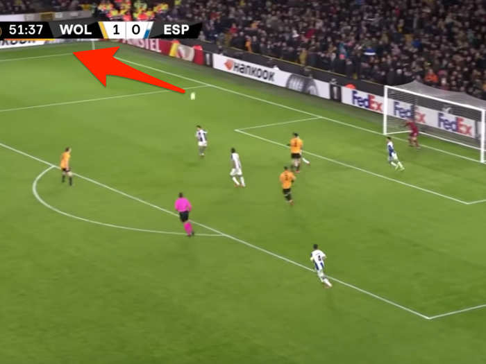 After just missing the head of Raul Jimenez, the ball was cleared by defender Victor Gomez.