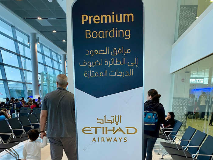 Boarding can be chaotic on an A380 because of the vast number of passengers — the Etihad A380 carries 486 plus crew. However, Etihad mostly mitigated this with a huge, enclosed gate area, with passengers sitting on the plane