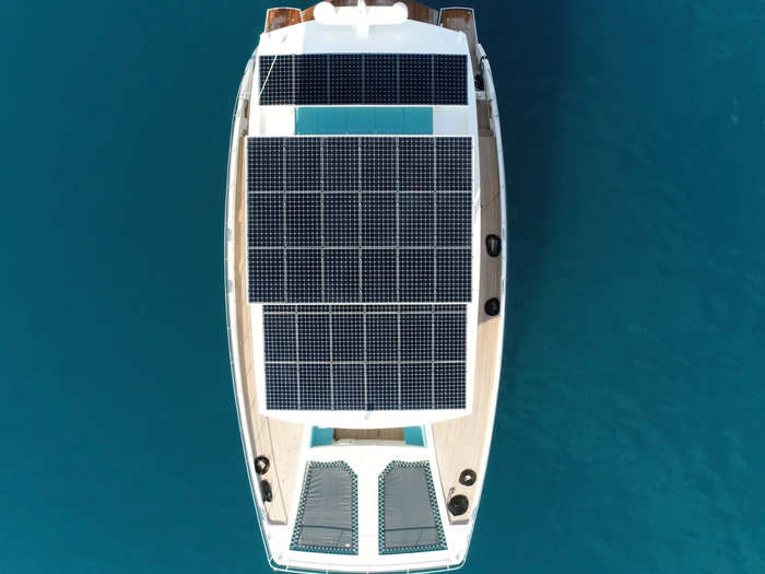 The yacht is equipped with 65 square meters of solar panels.