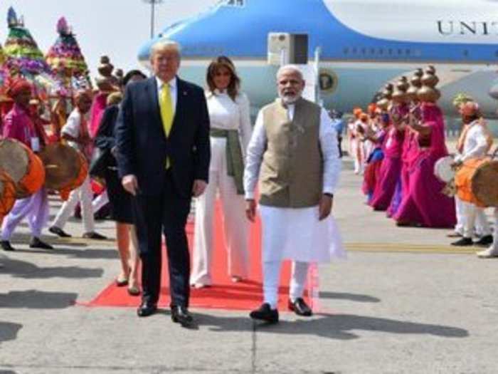 The Trumps are on their way to the Sabarmati Ashram. After that, they will head to the world’s largest cricket stadium in Motera to address about 100,000 people.