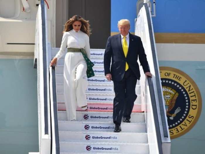 Air Force One lands at Sardar Vallabhbhai Patel airport at 11.37 am.