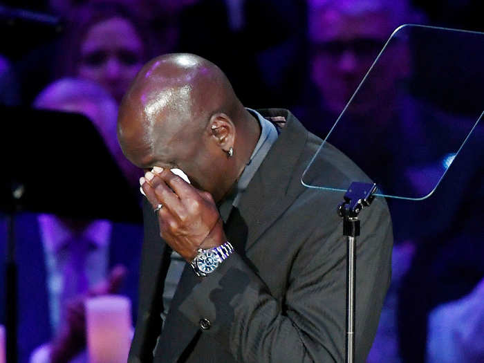 NBA legend Michael Jordan jokes about his crying meme while giving a tearful speech.