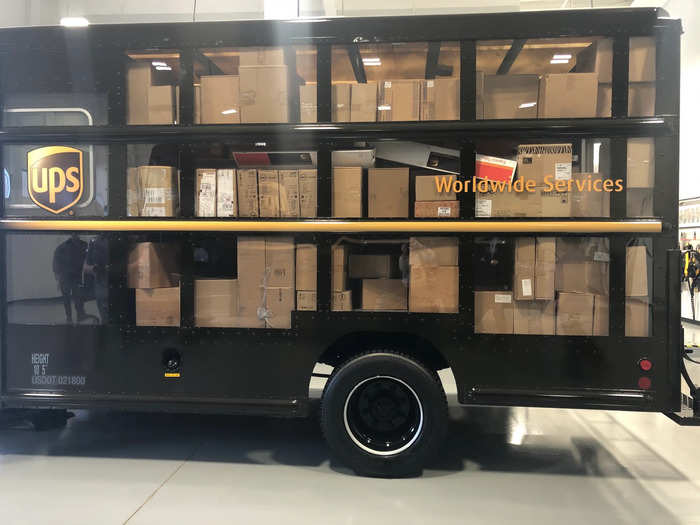 At the next training station, a UPS truck was outfitted with plexiglass to allow instructors to watch students sort and select packages.