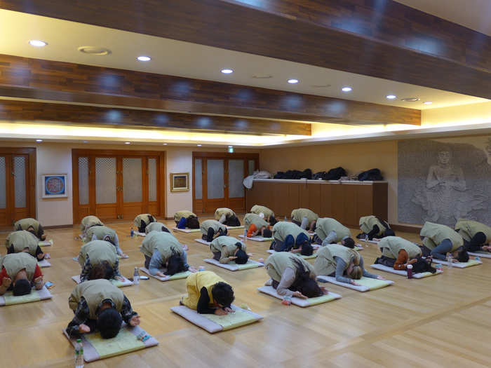 The first activity of the temple stay was 108 prostrations.