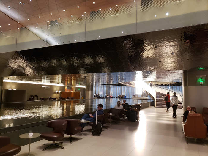 I found several passengers sitting around the calming reflection pond. The main restaurant is perched directly above the pool. It can be accessed by a spiral staircase or an elevator.